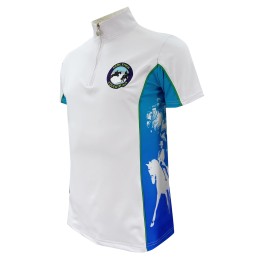 Design shirt side contrast color blue Shirt side printing pattern Customized half chest zipper Polo shirt Equestrian industry Embroidered badge P1354 Design shirt side contrast color blue Shirt side printing pattern Customized half chest zipper Polo shirt Equestrian industry Embroidered badge P1354